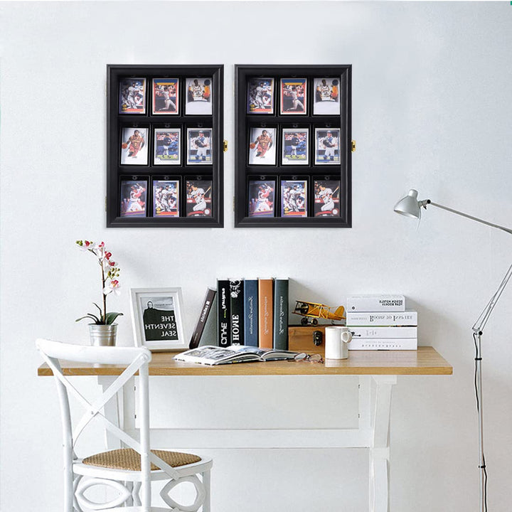 Verani Baseball Card Display Case - Sports Card Display Frame - Holds Sport Cards with UV Protection Clear View Lockable Wall Cabinet for Football Basketball Hockey Trading Card Black