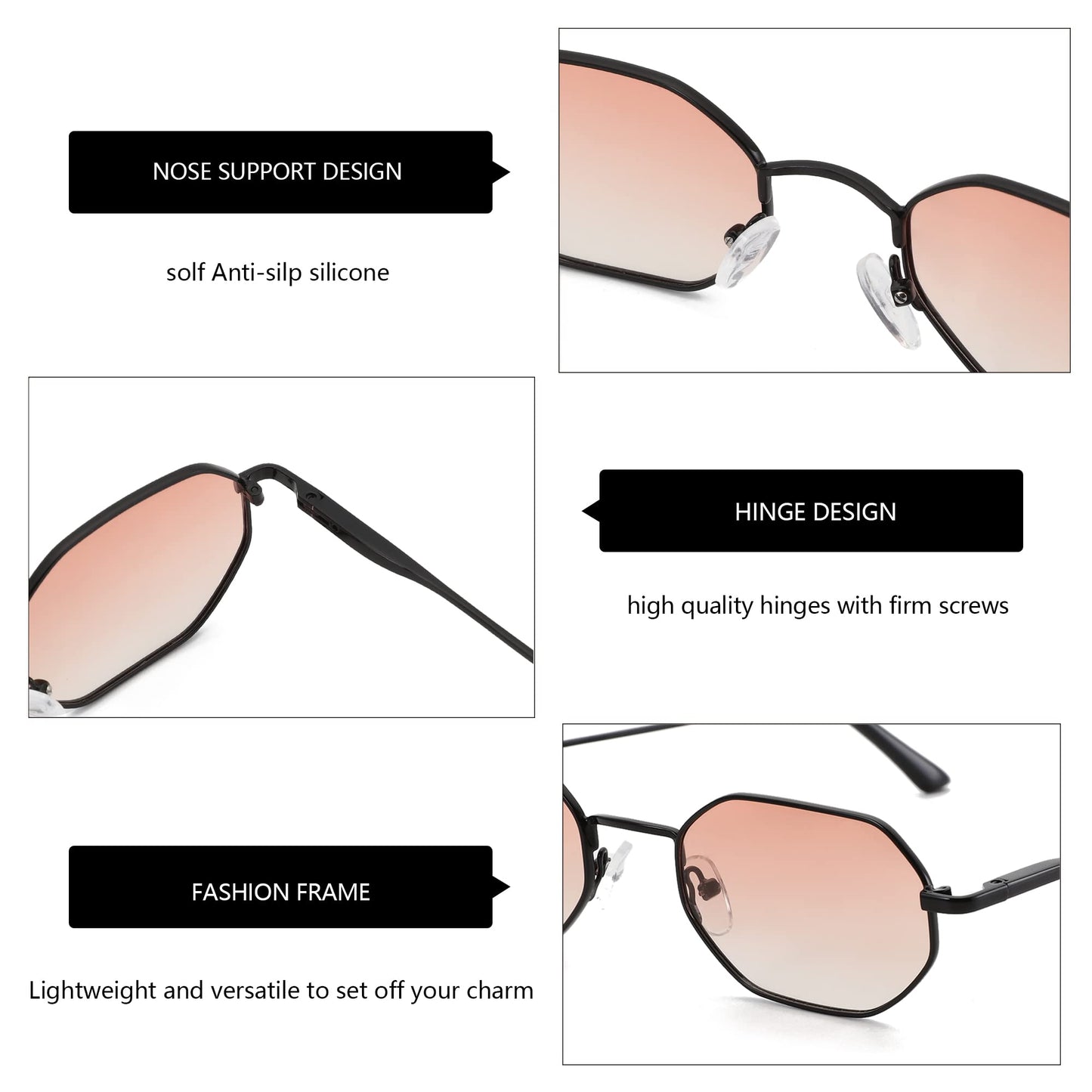 ZENOTTIC Small Octagonal Polarized Sunglasses for Women Men Hippie Metal Frame Retro Rectangle Sun Glasses