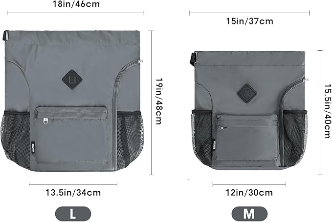 WANDF Drawstring Backpack Sports Gym Bag with Shoes Compartment, Water-Resistant String Backpack Cinch for Women Men(Large,Grey)