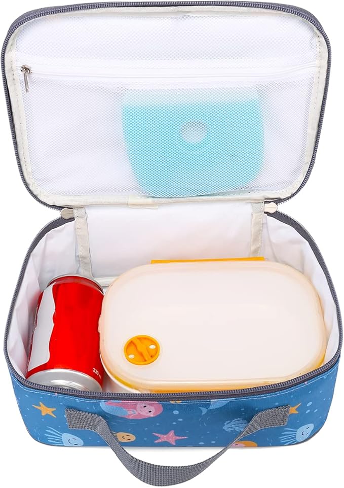 FlowFly Kids Lunch box Insulated Soft Bag Mini Cooler Back to School Thermal Meal Tote Kit for Girls, Boys, Mermaid