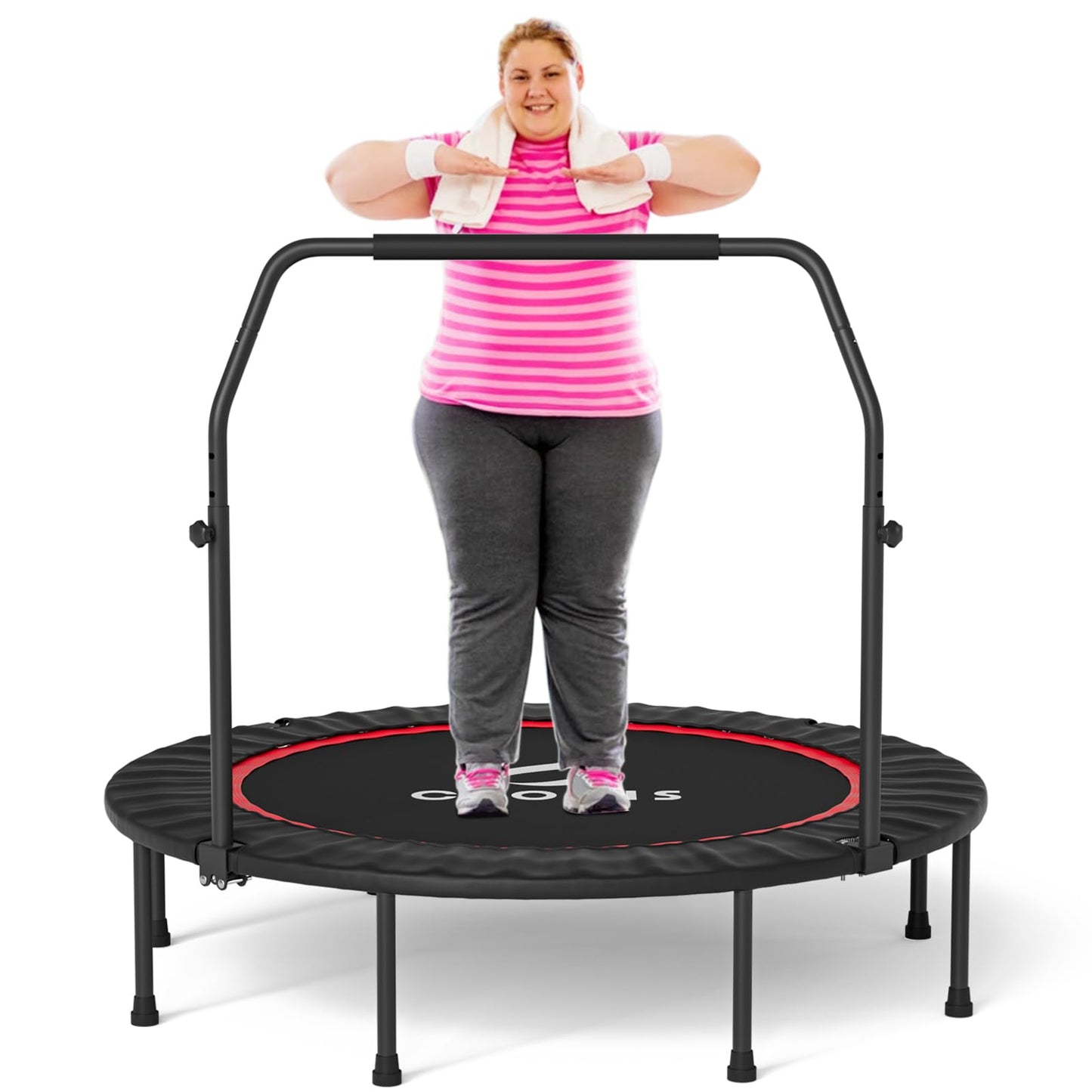CLORIS 38in/40in/48in Folding Trampoline Mini Rebounder Fitness Trampoline with Adjustable Foam Handle for Kids/Adult, with safty Padded Cover Best Gift for Kids/Adult (48in-Black)