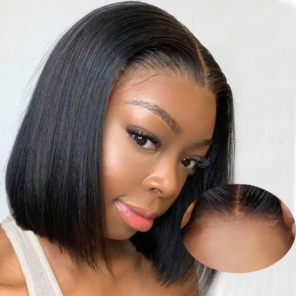 Wear And Go Glueless Bob Wigs Human Hair Pre Plucked Natural Hairline Straight Short Bob Wig 180 Density 4X4 Hd Lace Closure Wig