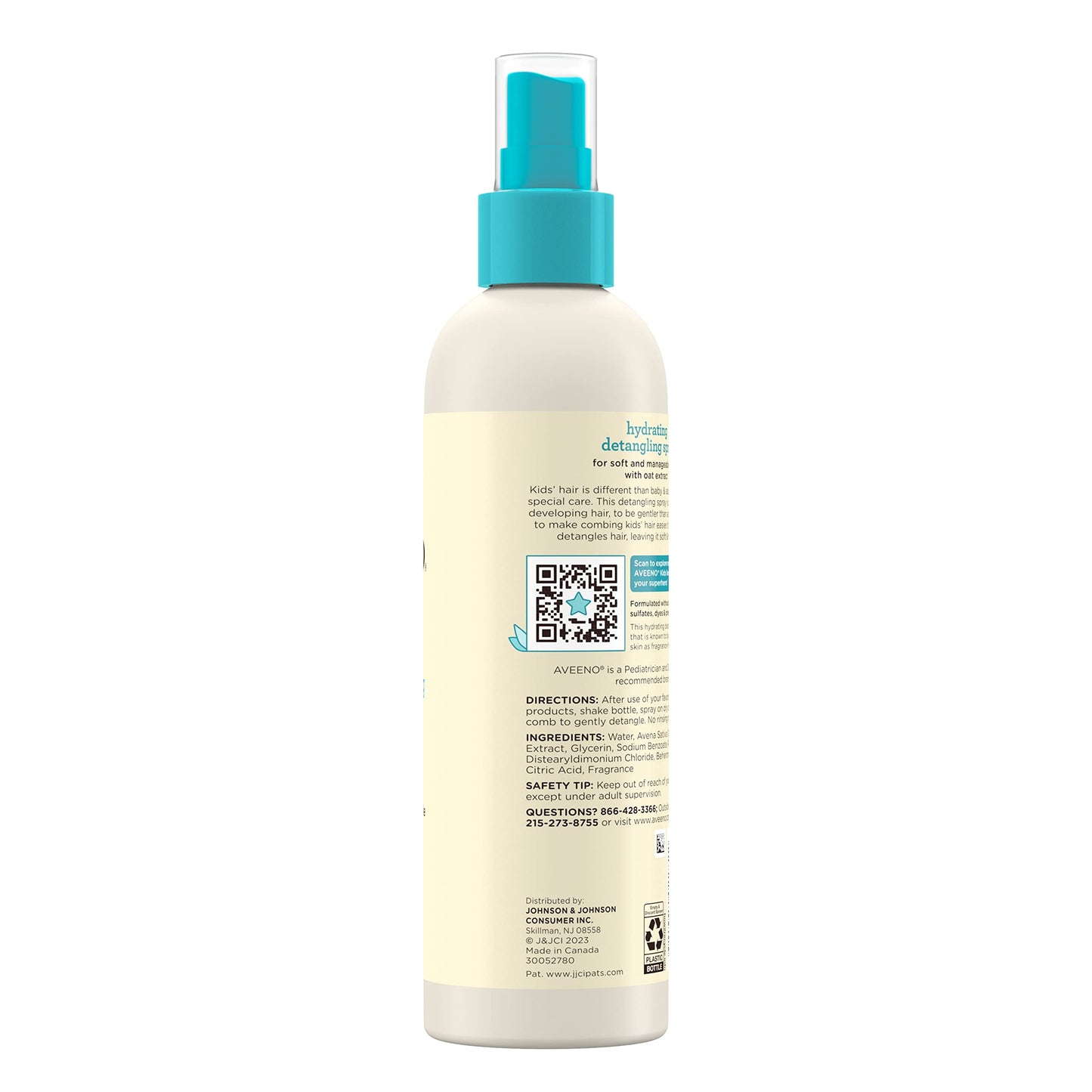 Aveeno Kids Hydrating Detangling Spray with Oat Extract, Quickly & Gently Detangles Kids' Hair, Tear-Free & Suitable for Skin & Scalp, Light Fragrance, Hypoallergenic, 10 fl. oz