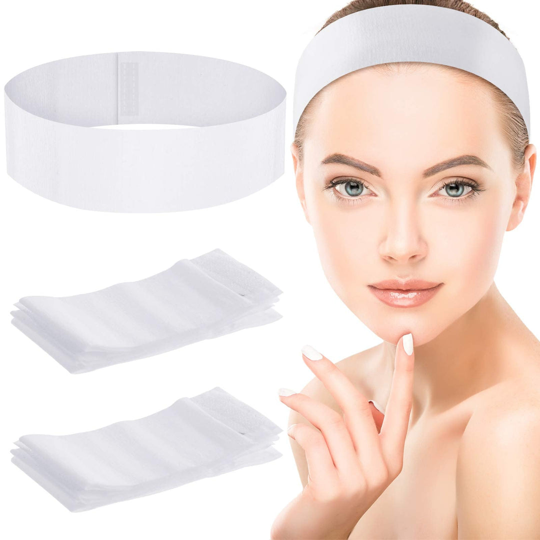 Willbond 90 Pieces Disposable Facial Headbands Spa Stretch Non-Woven Facial Hair Band Skin Care Headbands With Soft Convenient C