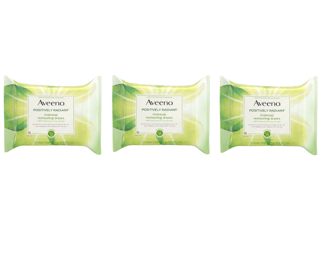 Aveeno Active Naturals Positively Radiant Makeup Removing Wipes, 25 Ea (Pack Of 3)