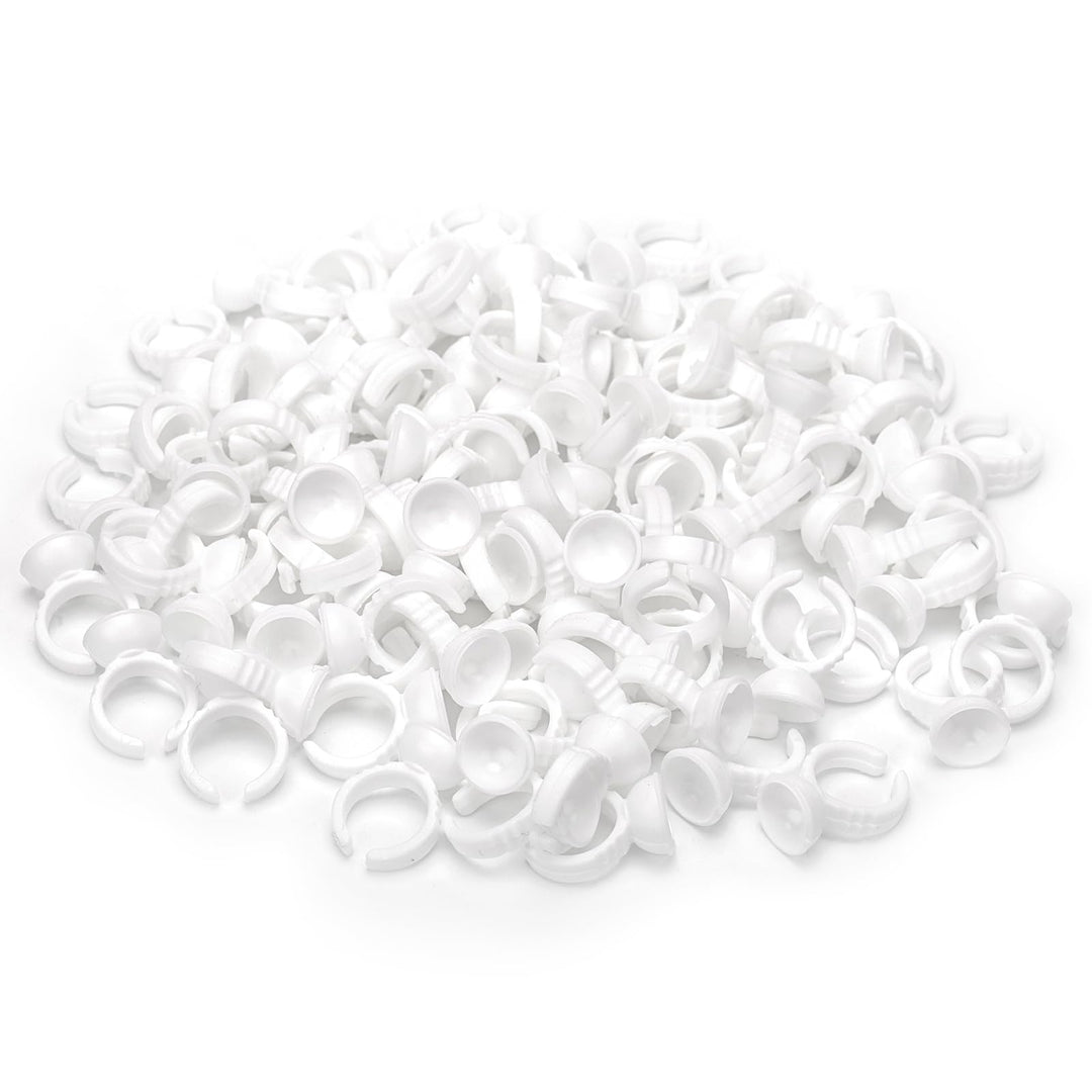 100Pcs Disposable Plastic Nail Art Tattoo Glue Rings Holder Eyelash Extension Rings Adhesive Pigment Holders Finger Hand Beauty