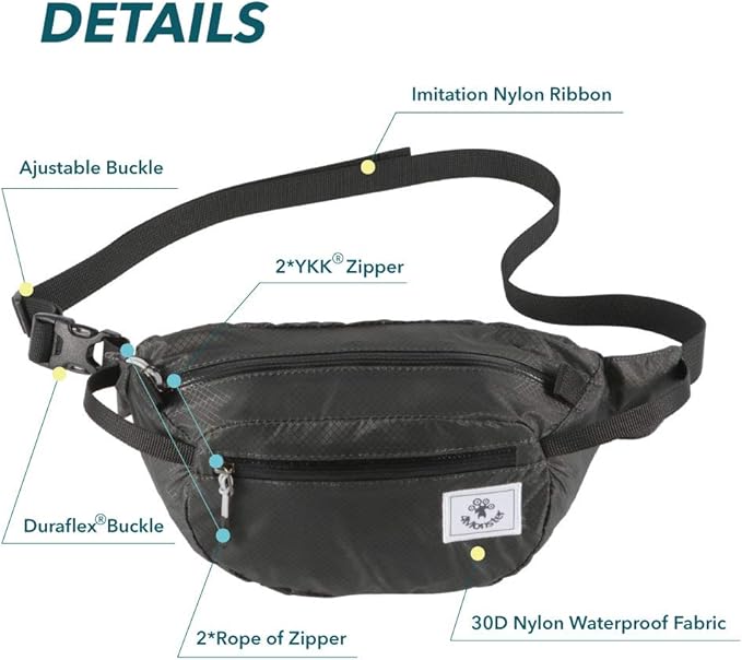 4Monster Hiking Waist Packs Portable,Water Resistant Fanny Bag with Adjustable Strap,Lightweight Crossbody Chest Bag Slim Bag