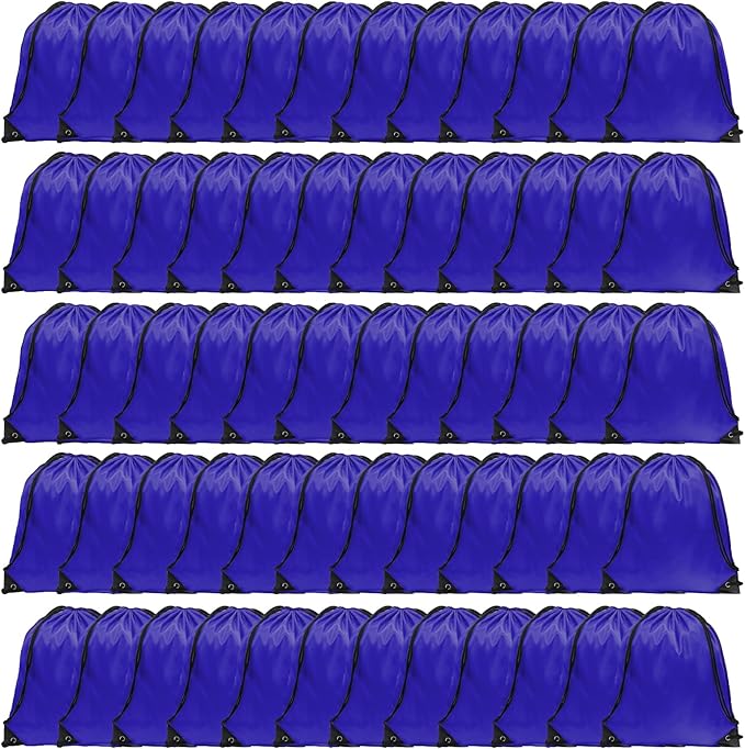 GoodtoU Drawstring Gym Bags Cinch Sack, Nylon Drawstring Backpacks for Sport, Travel, Team (Blue, 60pcs)