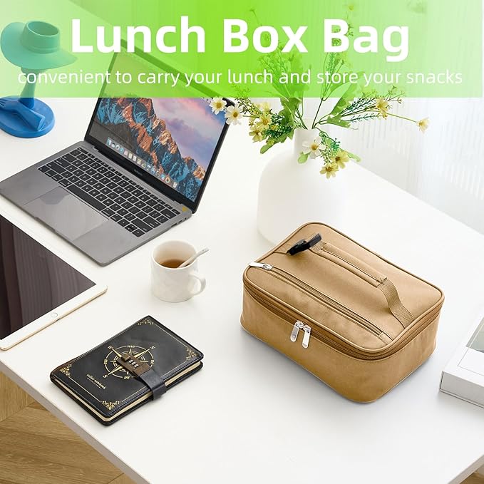 Small Lunch Box Insulated Lunch Bag for Women Men, Bento Kids Lunch Box, Compact Portable Thermal Meal Cooler Bags with Buckle Handle for Work & School, Khaki 5L