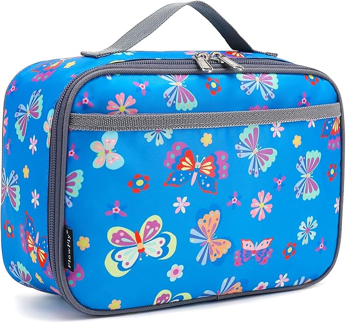 FlowFly Kids Lunch box Insulated Soft Bag Mini Cooler Back to School Thermal Meal Tote Kit for Girls, Boys, Butterfly