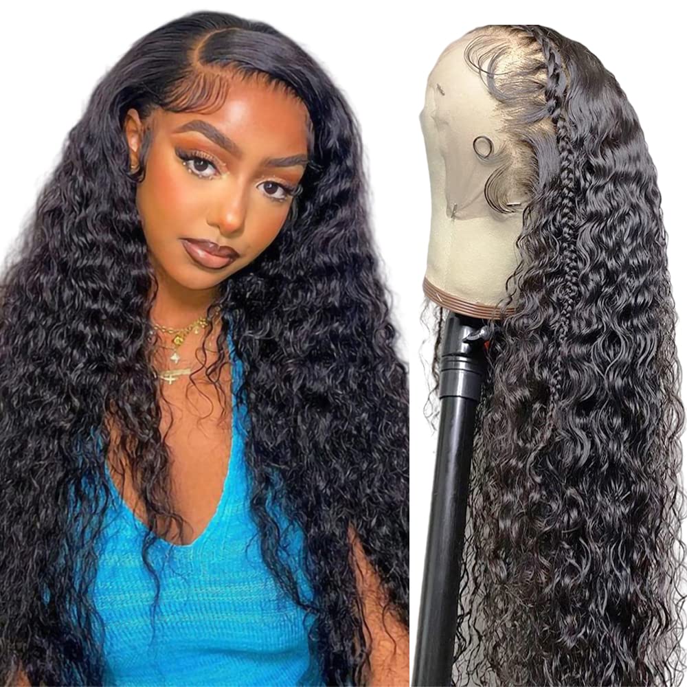 Qangelabeauty 180% Density Deep Wave Lace Front Wigs Human Hair 13X4 Deep Wave Frontal Wig Curly Wigs For Women Pre Plucked With