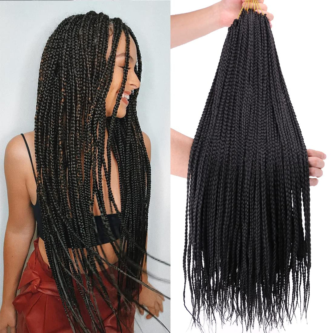 Crochet Box Braids Prelooped 6 Packs Medium 24 Inch Natural Black 3X Goddess Senegalese Twist Tissage Fiber Kanekalon 22 Strands