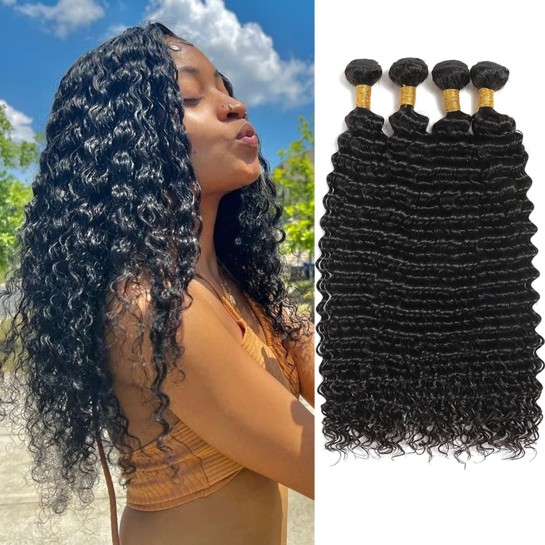 Deep Wave Bundles Human Hair 14 16 18 20 Inch Curly 4 Bundles 100% Unprocessed Brazilian Virgin Remy Hair Deep Curly Bundles Hum