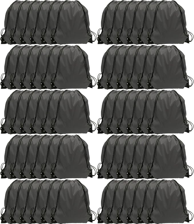 GoodtoU Drawstring Bags, Drawstring Nylon Backpack Draw String Bags Pack Bulk Cinch Sack for Sport, Traveling, Team (60Pcs, Grey)
