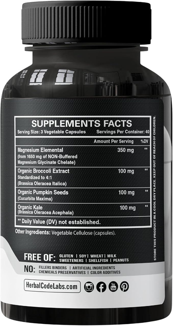 Pure Magnesium Glycinate Capsules - Non-Buffered 350mg Elemental Magnesium Supplement - Chelated High Absorption & Purity Magnesium Complex - Made in USA