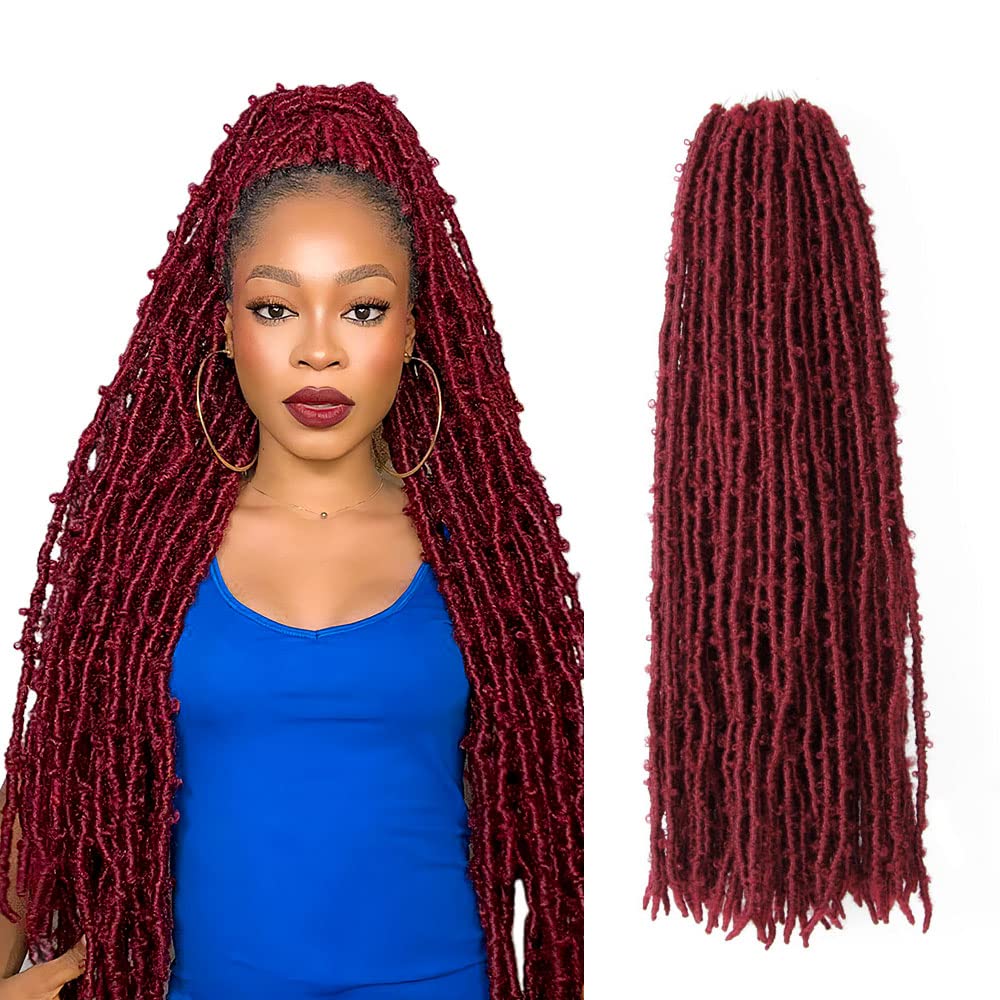 24 Inch Light Weight Butterfly Locs Crochet Hair 6 Packs Long Burgundy Distressed Butterfly Faux Locs Crochet Hair, 118#