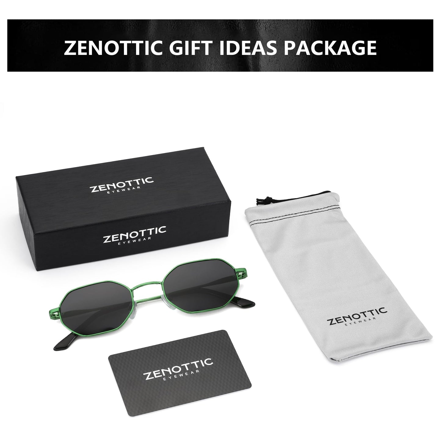 ZENOTTIC Small Octagonal Polarized Sunglasses for Women Men Hippie Metal Frame Retro Rectangle Sun Glasses