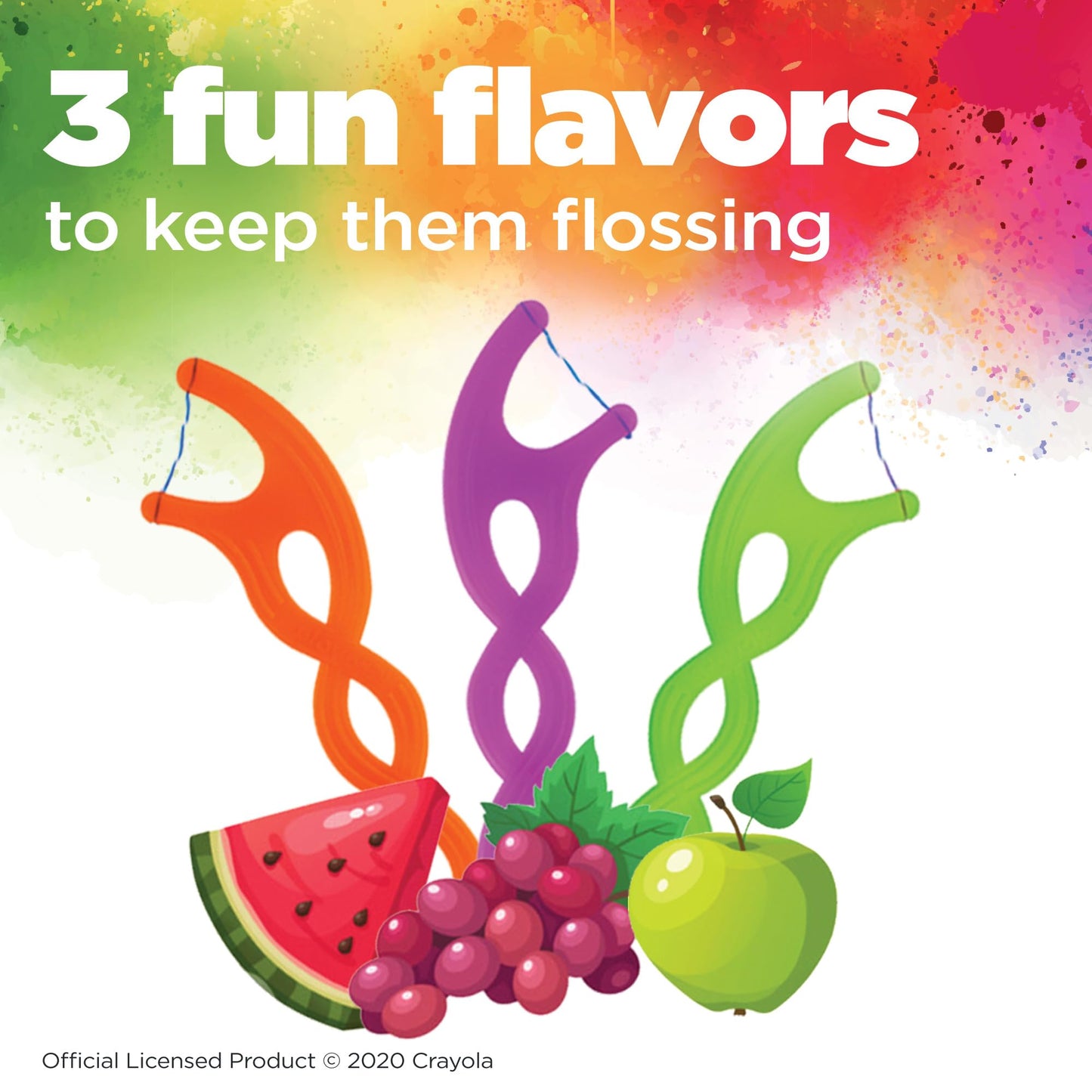 GUM Crayola Twistables Kids Flossers with Fluoride - Designed for Little Hands - Three Fun Fruit Flavors - Easy to Use Kids Floss Picks for Children Ages 3+, 90 Count