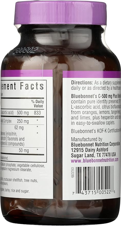 BlueBonnet Vitamin C 500 mg Plus Bioflavonoids Caplets, 90 Count (743715005228)