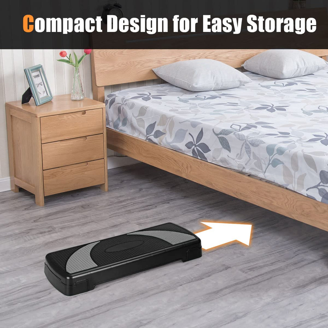 GOPLUS 31" Aerobic Exercise Stepper Deck, Adjustable Fitness Workout Step Platform Trainer with Risers, 4”6”8”Levels Height-Adjustable, for Home Gym and Office (Black+Gray)