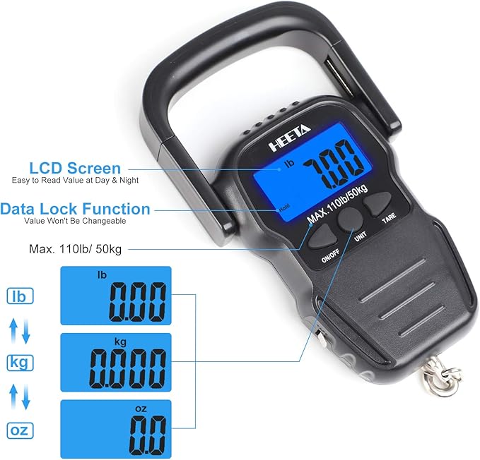 HEETA Waterproof Pouch Screen-Touch Sensitive Waterproof Dry Bag with Adjustable Waist Strap Bundled with Fish Scale with LCD Display, Digital Portable Hanging Scale Luggage Scale with Measuring Tape