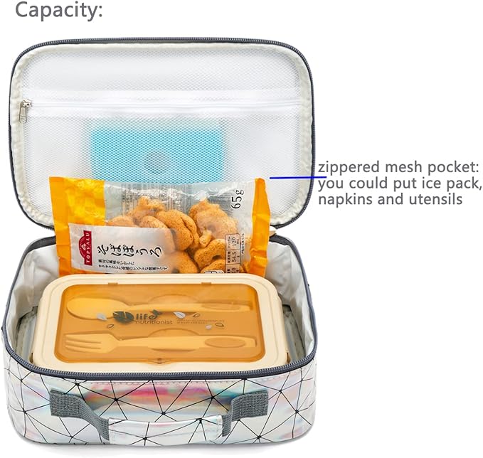 FlowFly Kids Lunch box Insulated Soft Bag Mini Cooler Back to School Thermal Meal Tote Kit for Girls, Boys, Lattice