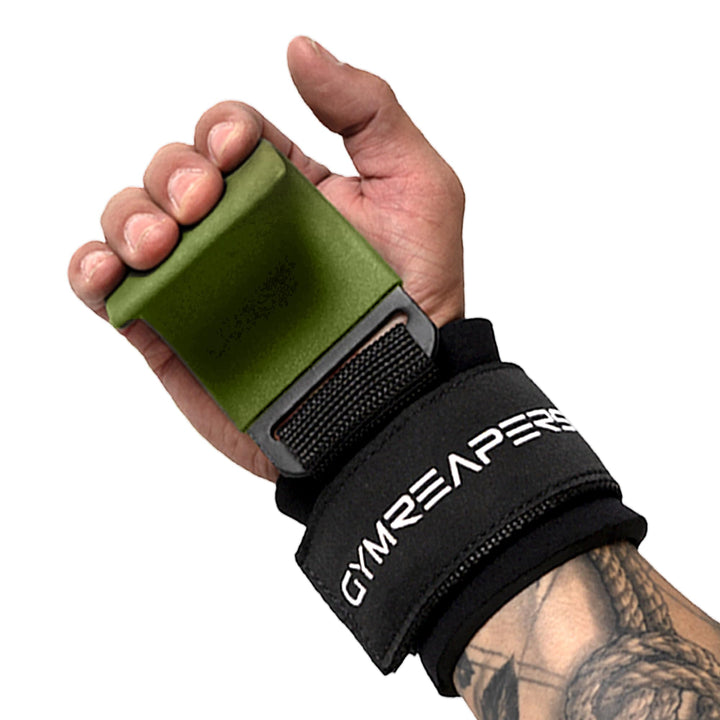 Gymreapers Weight Lifting Hooks (Pair), Heavy Duty Power Wrist Straps Hand Grip Support For Deadlifts, Pull Ups, Shrugs - Gym Gloves For Men and Women (OD Green)