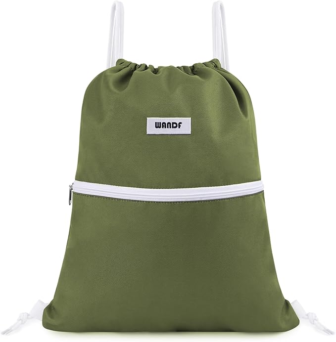 WANDF Drawstring Backpack String Bag Sackpack Cinch Water Resistant Nylon for Sport Yoga Gym Shopping (Dark Green)