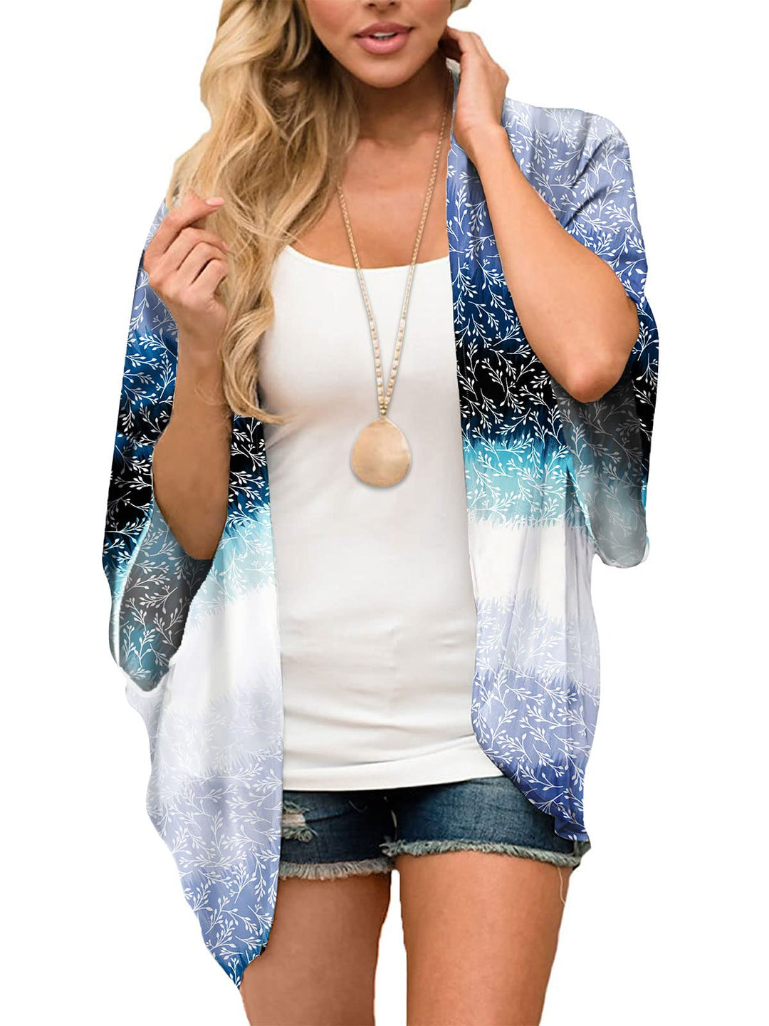 Women's Chiffon Kimono Cover Up Tops Summer Lightweight Cardigans Sheer Boho Beach Blue Small