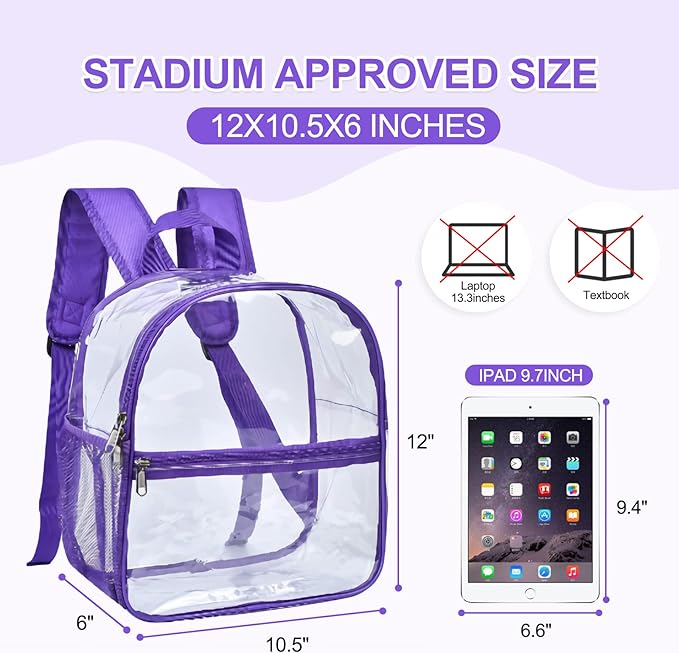 USPECLARE Clear Backpack for Stadium Approved 12×6×12, Water proof Clear Bag for Stadium Events and Concert Work Sport Event