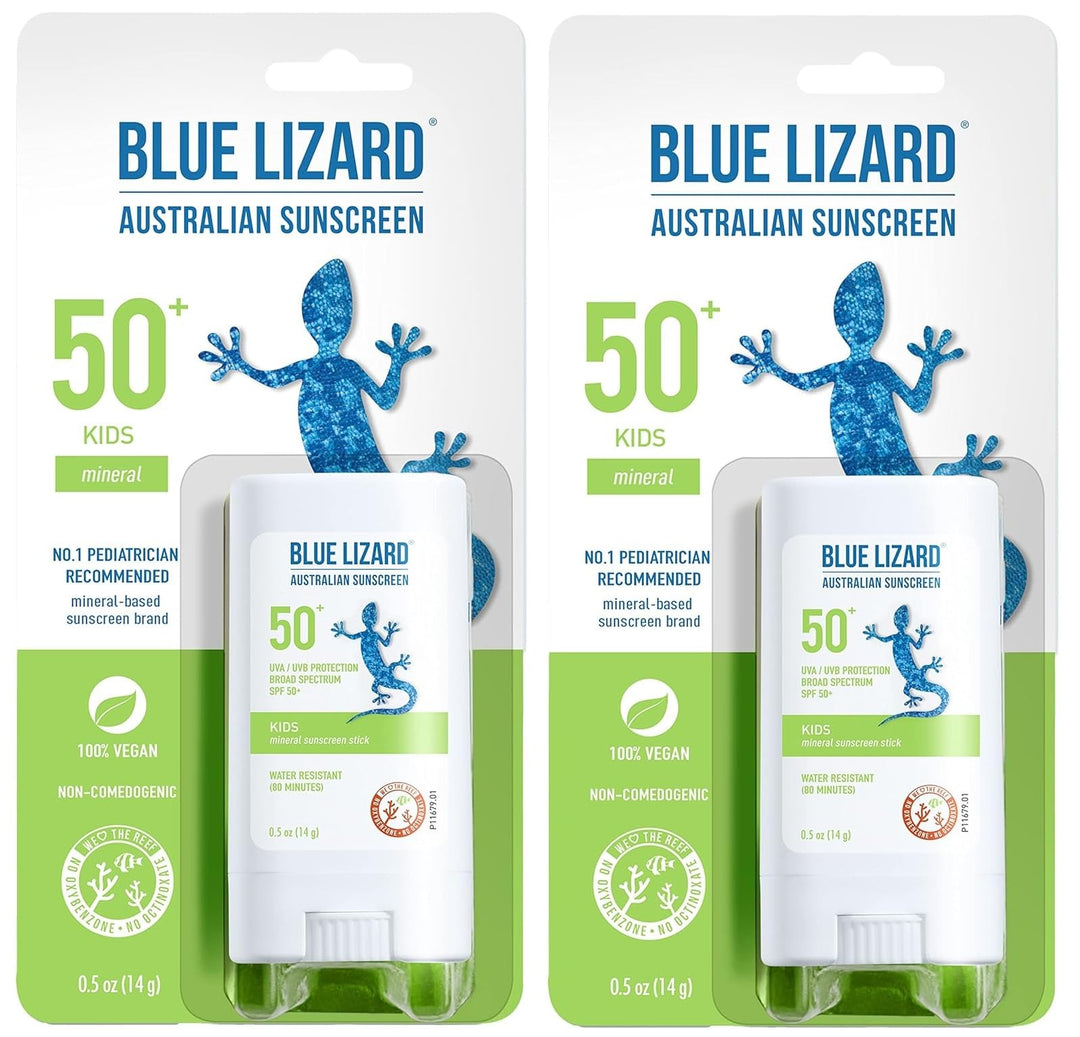 BLUE LIZARD Mineral Sunscreen Stick with Zinc Oxide SPF 50+ Water Resistant UVA/UVB Protection Easy to Apply Fragrance Free, Kids, Unscented, 0.5 oz (Pack of 2)