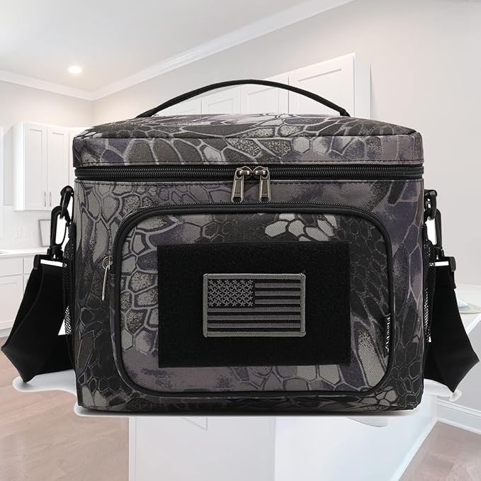 FlowFly Lunch Bag, Insulated Cooler, Thermal Lunch Box Tote with MOLLE/PALS Webbing, Adjustable Padded Shoulder Strap, for Tactical Men Women Adults and Boys Girls Kids (Typhon, Large)