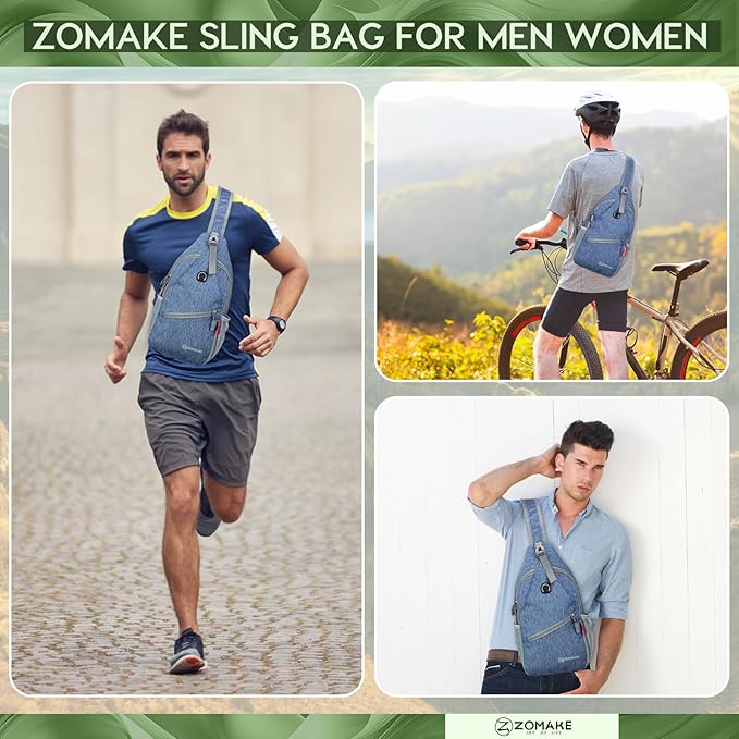 ZOMAKE Small Sling Bag, Travel Sling Backpack, Waterproof Hiking Cycling Crossbody pack for Men Women(Navy Blue)