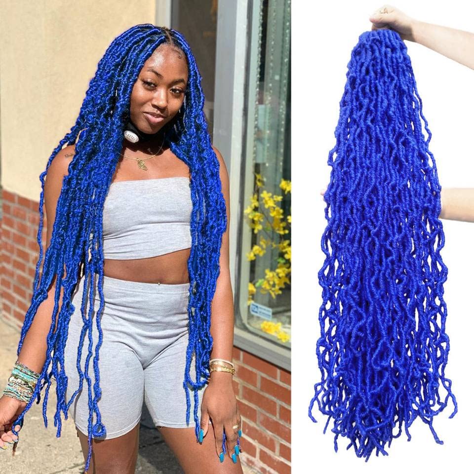 Blue Faux Soft Locs 36 Inch 7 Packs Dark Navy Royal Blue Locs Crochet Hair Whole Strand No Extended Pre-Looped Long Locs Synthet