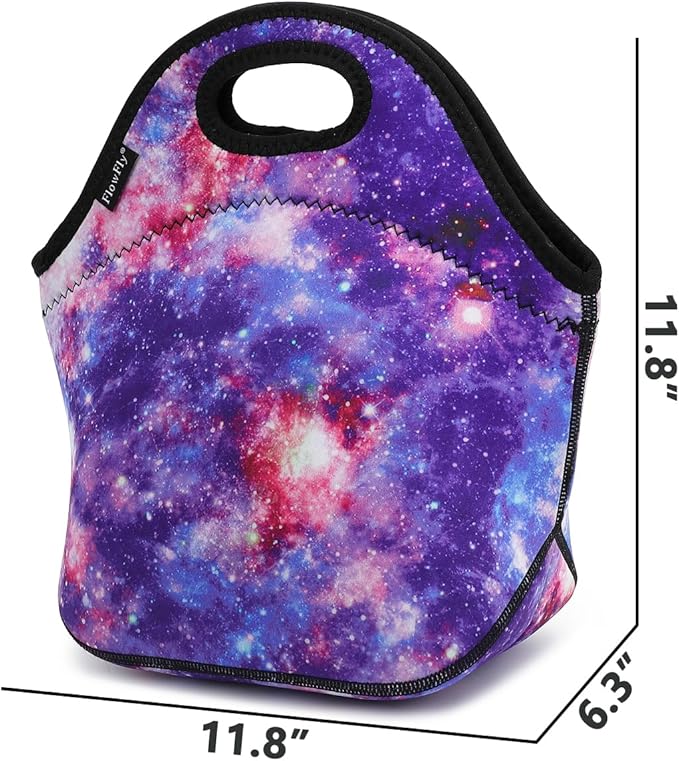 FlowFly Neoprene kids Lunch box Insulated Soft Bag Mini Cooler Thermal Meal Tote Kit for Boys, Girls,Men,Women,School,Work, Office, Galaxy
