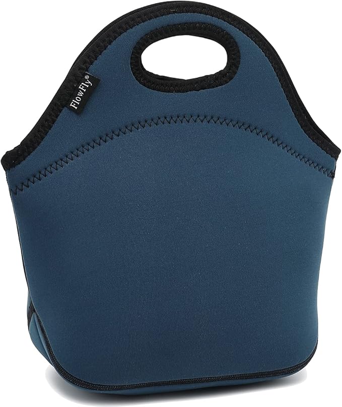 FlowFly Neoprene Kids Lunch box Insulated Soft Bag Mini Cooler Thermal Meal Tote Kit for Boys, Girls,Men,Women,School,Work, Office, Navy Blue