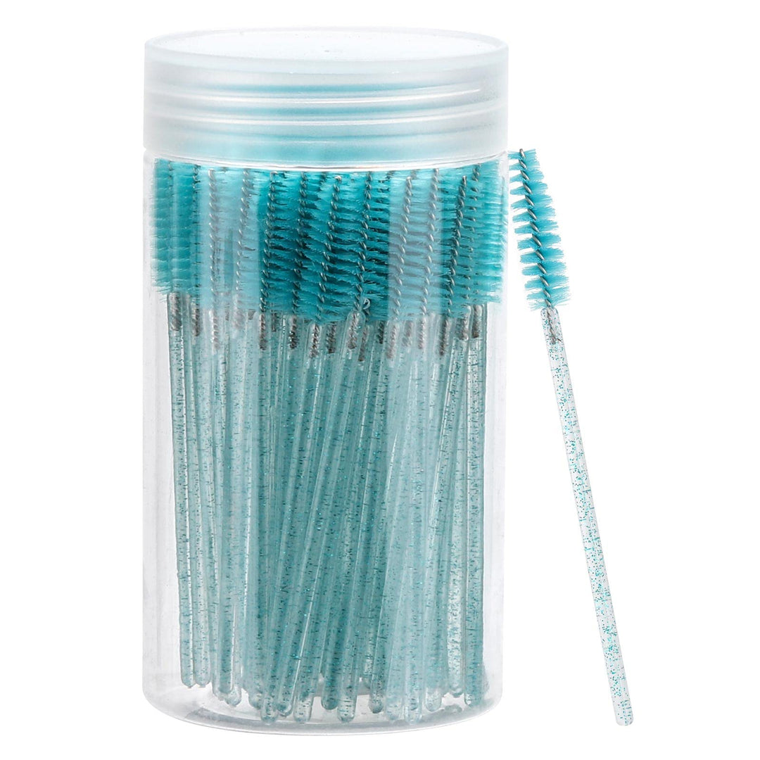 100 Pcs Disposable Mascara Wands, Crystal Eyebrow Spoolies Brush For Eyelash Extensions, Lash Brushes With Container (Blue)