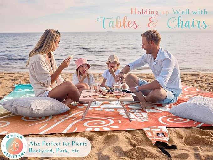 WEKAPO Beach Blanket Waterproof Sandproof Oversized Extra Large Sand Free Beach Mat with Stakes, Storage Bag - Essentials for Outdoor Beach, Picnic (Sea Turtle, 11 X 9 FT (1~10 Person))