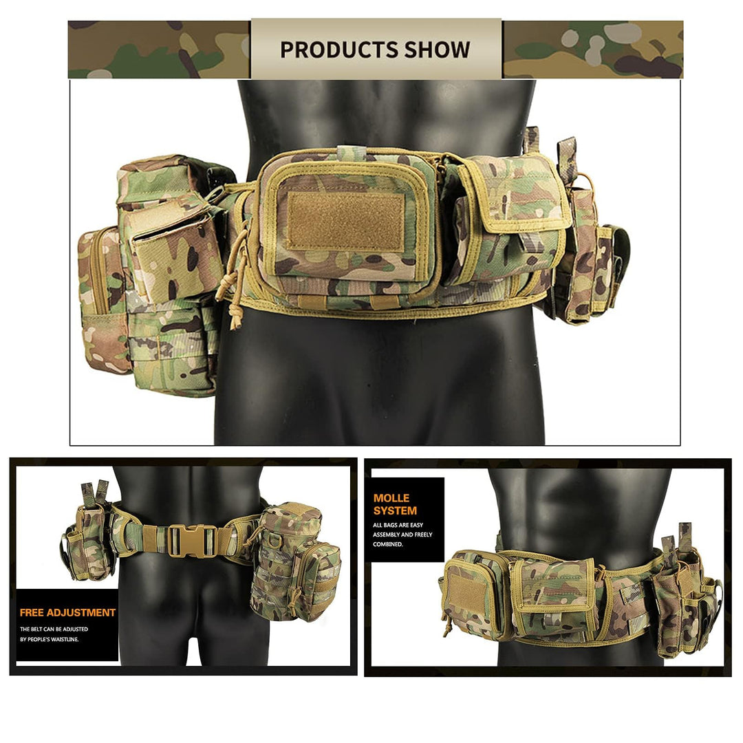 BOMTURN Tactical Battle Belt Military Molle War Duty Belt Law Enforcement for Police Army 7 in 1 Set
