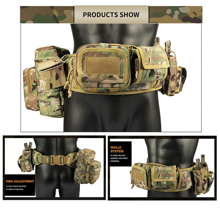 BOMTURN Tactical Battle Belt Military Molle War Duty Belt Law Enforcement for Police Army 7 in 1 Set