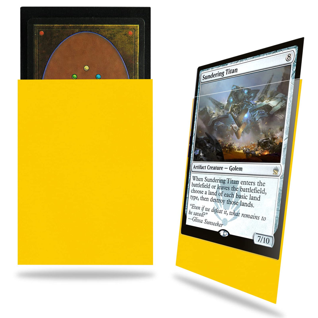 Yellow MTG Card Sleeves 200 Pack, Standard Card Sleeves Sturdy MTG Sleeves Matte Back Finish, Perfect Shuffling - Protect All Your Trading Cards Collectible Cards by Fabmaker, Never Tear