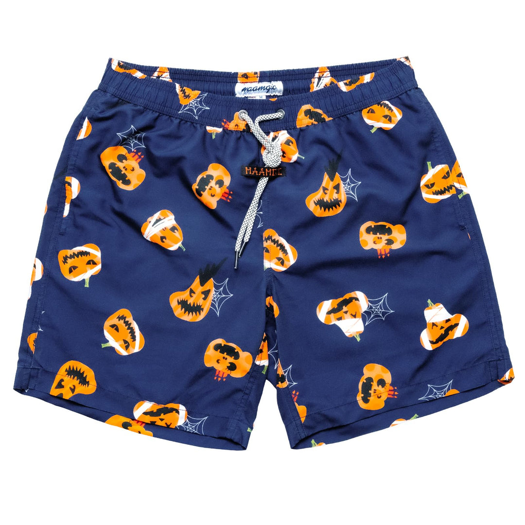 maamgic Mens Swim Trunks Quick Dry Swim Shorts with Mesh Lining Funny Swimwear Bathing Suits Halloween Navy Pumpkin X-Small