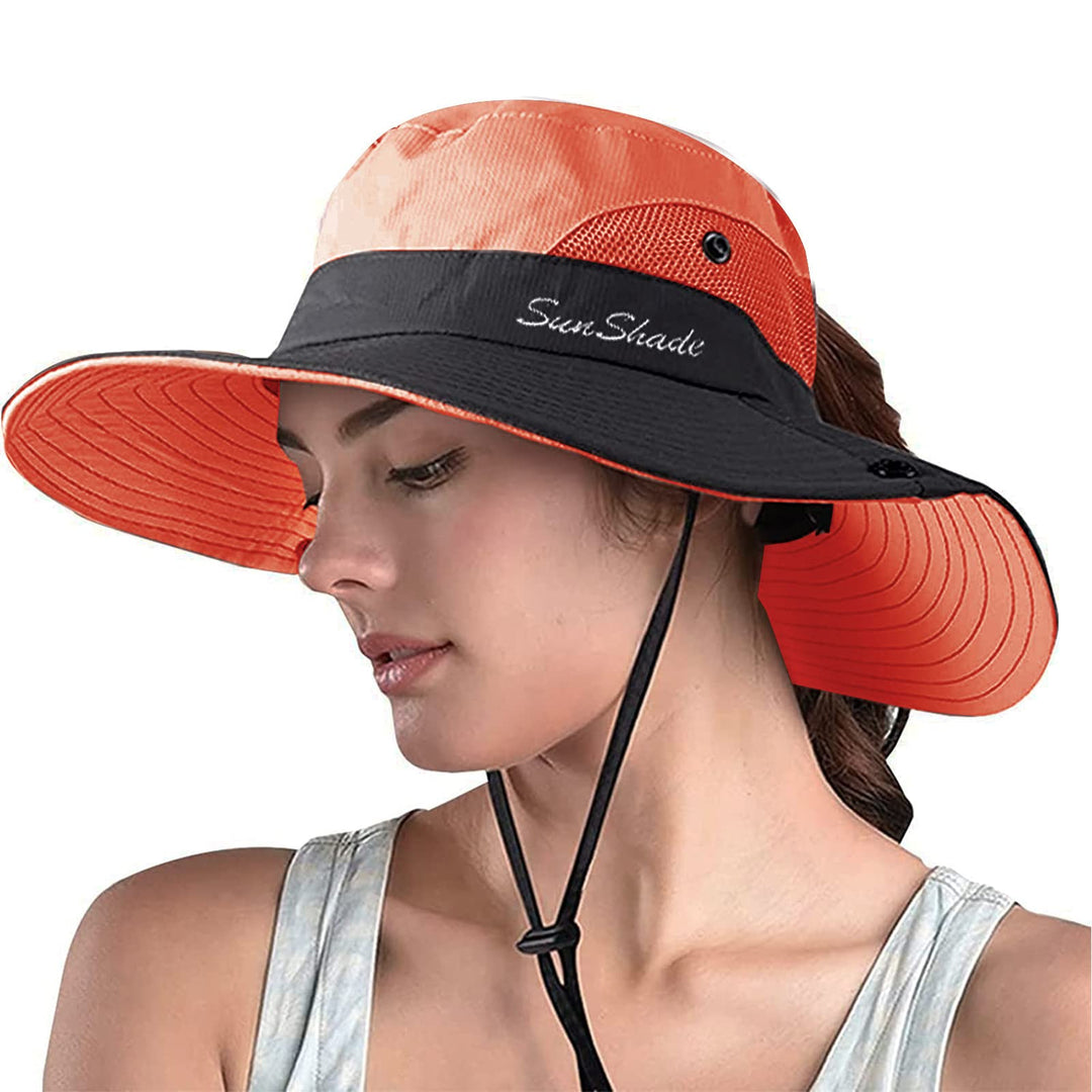 ZOORON Women's Ponytail Safari Sun Hat,Wide Brim UV Protection Outdoor Bucket Hat,Foldable Beach Summer Fishing Hat