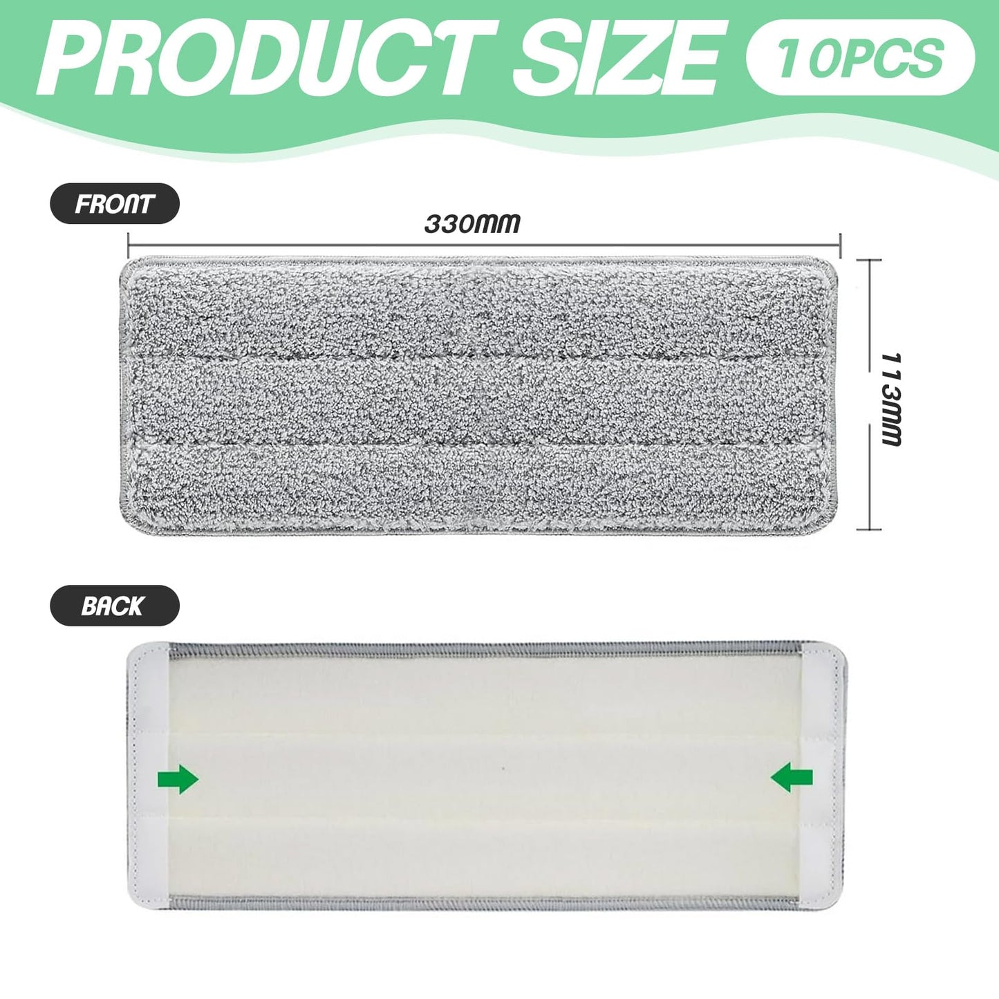 10 Pcs Microfibre Mop Pads, Microfiber Mop Pads Replacement Fit for All Spray Mops, Reusable Wet & Dry Refill Mop Cleaning Pads, Washable Flat Mop Pads for Most Floor Wall Office Home (Gray)