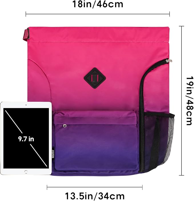 WANDF Drawstring Backpack Sports Gym Bag with Shoes Compartment, Water-Resistant String Backpack Cinch Bag for Women Men (Rose Gradient)