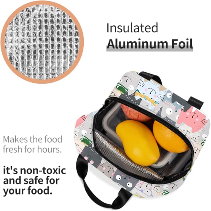 Cute Cat Lunch Box Insulated Funny Cartoon Lunch Bag Leakproof Reusable Lunch Tote Bag Multipurpose Lunch Tote for Kids Adult School Work Picnic