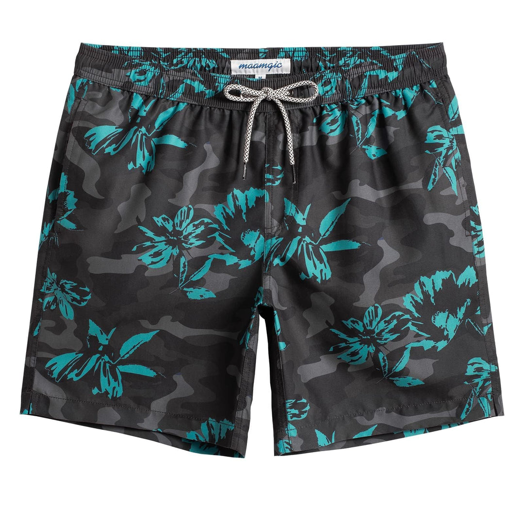 maamgic Mens Swim Trunks Quick Dry Swim Shorts with Mesh Lining Funny Swimwear Bathing Suits Dark Grey Poppy Flower X-Small