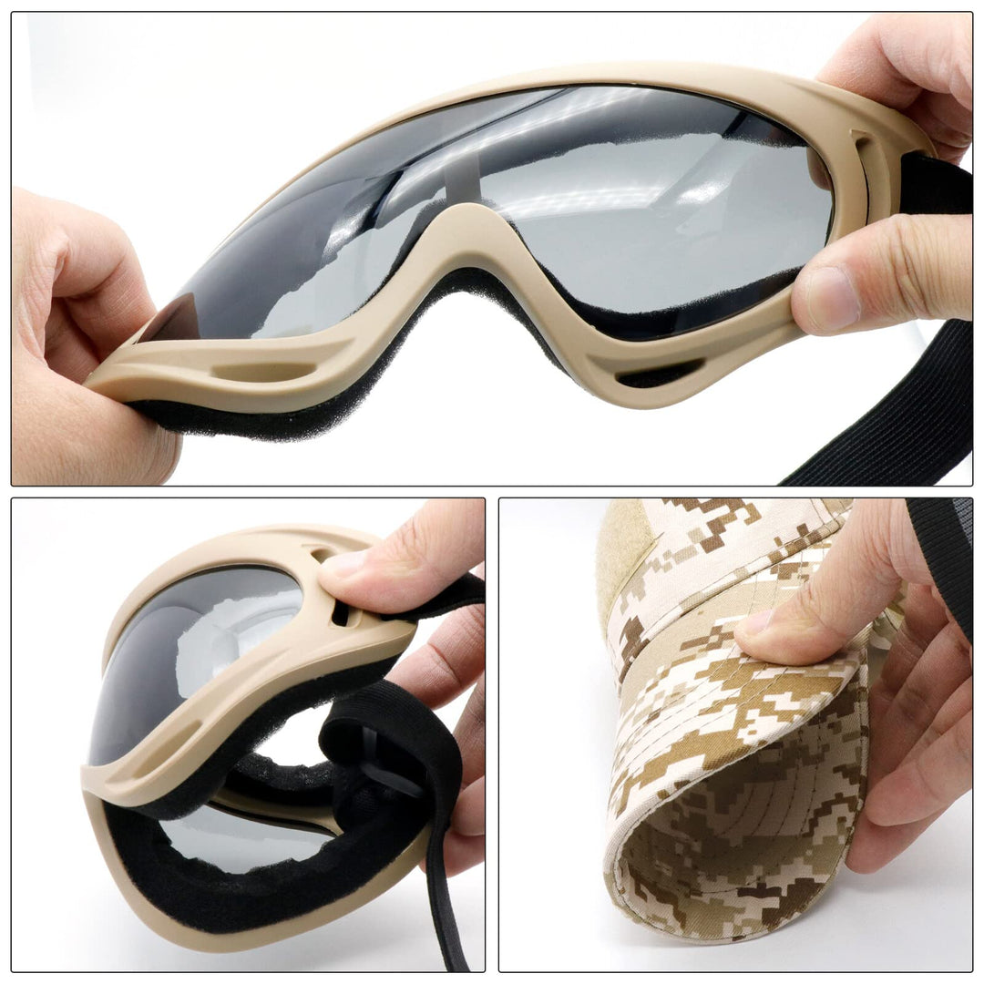 Airsoft Half Face Mask with Goggles Hat Set Tactical Masks Full Face Paintball Mask Ear Protective Baseball Cap for CS Halloween and Cosplay Game (3)