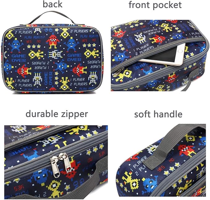 FlowFly Kids Lunch box Insulated Soft Bag Mini Cooler Back to School Thermal Meal Tote Kit for Girls, Boys, Robot