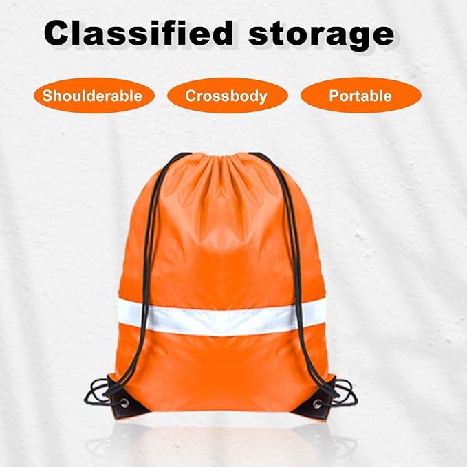 Drawstring Backpack with Reflective Strip, Bulk String Bag Cinch Sack for Gym, Sport, Travel (16Pcs, Orange)